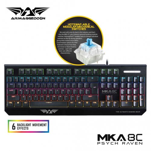 ARMAGGEDDON MKA-8C Backlit Mechanical Gaming Keyboard Psych Raven 0018656