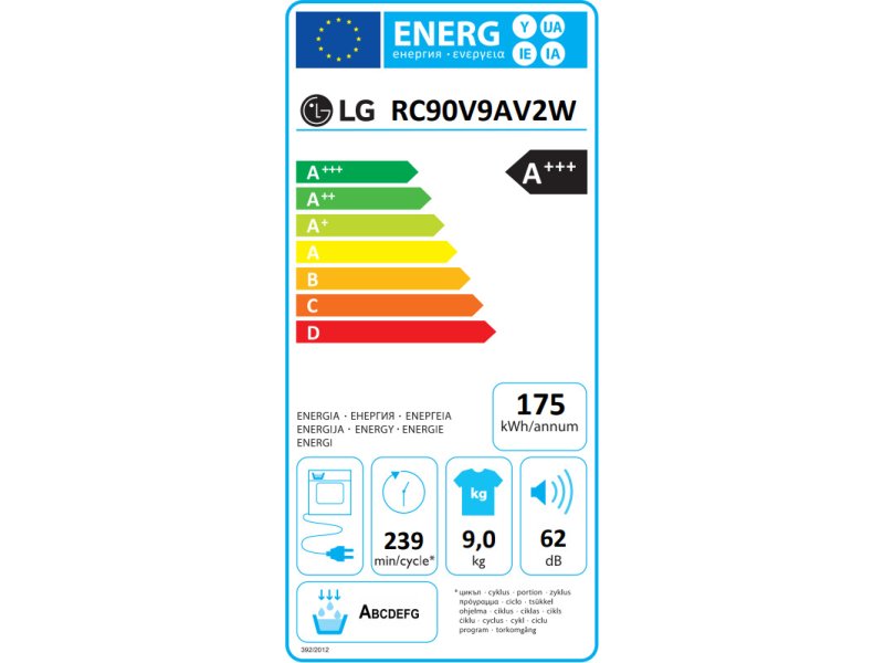 LG RC90V9AV2W Στεγνωτήριο Ρούχων 9kg - A+++ - (Υ x Π x Β): 85 x 60 x 69 cm 0021295