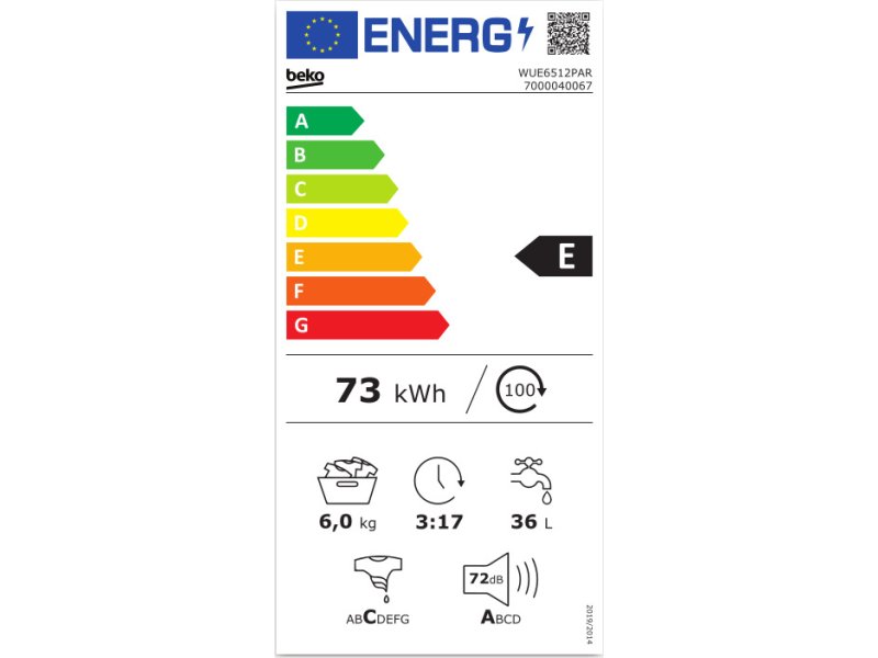 BEKO WUE 6512 PAR Πλυντήριο Ρούχων 6kg A+++ - 1000Rpm (Υ χ Β χ Π): 84 x60 x 45 εκ 0027013