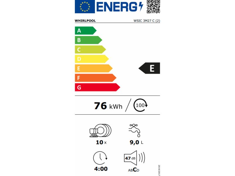 WHIRLPOOL WSIC 3M27 C Πλυντήριο Πιάτων Εντοιχιζόμενο -Ε- 10 Σερβίτσια Inox 45 cm Λευκό 0027604