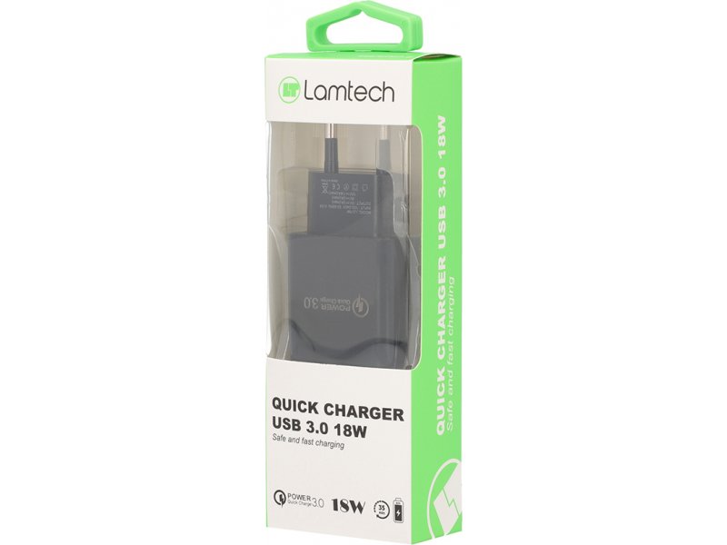LAMTECH LAM021943 Quick Charger USB3.0 18W , Μαύρο 0028308