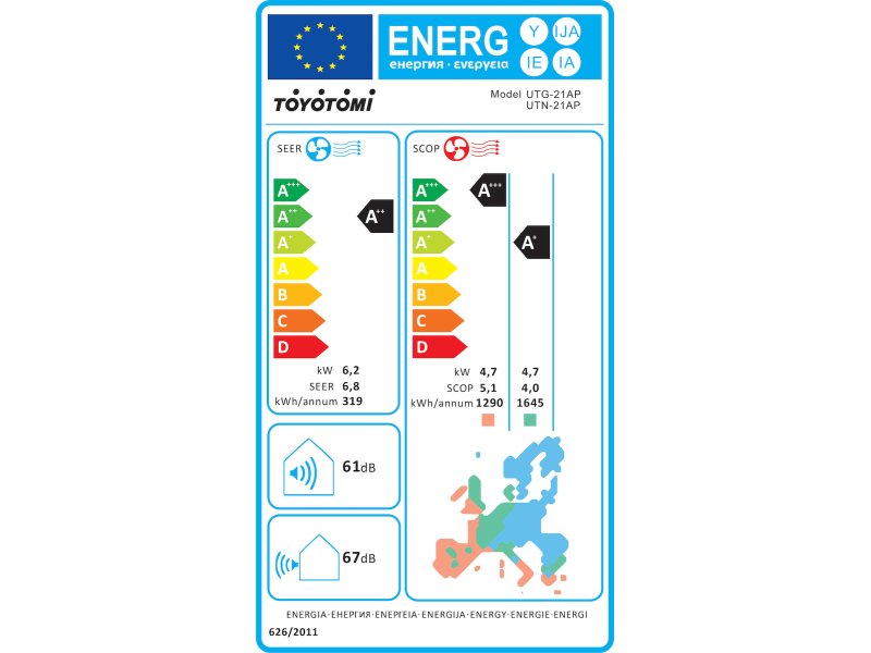 TOYOTOMI UMI ECO UTN/UTG-21AP Σετ Κλιματιστικό Inverter 22000 BTU (22άρι)  A++/A+ , Λευκό 0028388