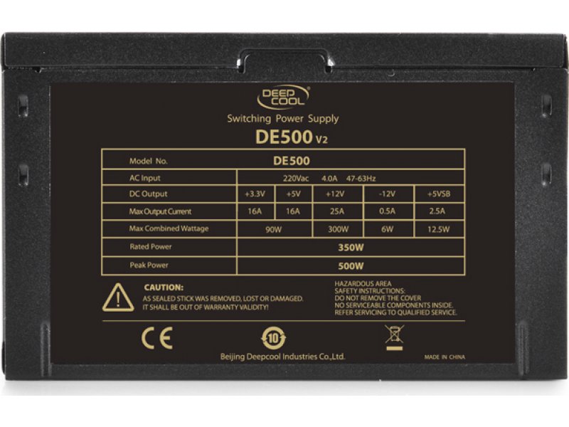 DEEPCOOL DE500 V2 Τροφοδοτικό Η/Υ 500W Υψηλής Απόδοσης, Μαύρο 0028476