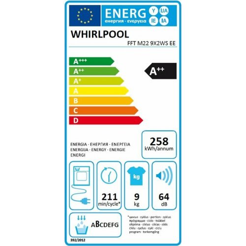WHIRLPOOL FFT M22 9X2WS EE Στεγνωτήριο Ρούχων 9kg - A++  (Π/Υ/Β) : 59.5 cm x 84.9 cm x 64.9 cm 0029159