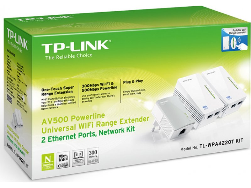 TP-LINK TL-WPA4220T KIT v1 Powerline Τριπλό για Ασύρματη Σύνδεση Wi-Fi 4 και 2 Θύρες Ethernet 0029632
