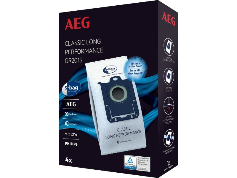 AEG GR201S Σακούλες Σκούπας 4τμχ (συμβατές με Philips S-BAG) 0030048