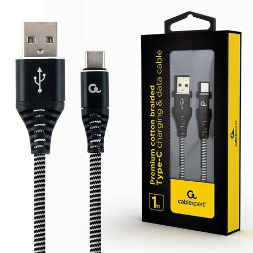 CABLEXPERT CC-USB2B-AMCM-1M-BW Καλώδιο φόρτισης και δεδομένων USB Type-C Premium βαμβακερή πλέξη, 1 m, μαύρο/άσπρο 0030690