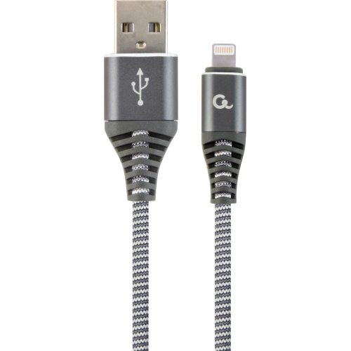 CABLEXPERT CC-USB2B-AMLM-1M-WB2 Καλώδιο φόρτισης και δεδομένων 8 ακίδων Premium βαμβακερό πλεγμένο, 1 m, spacegrey/λευκό 0030692