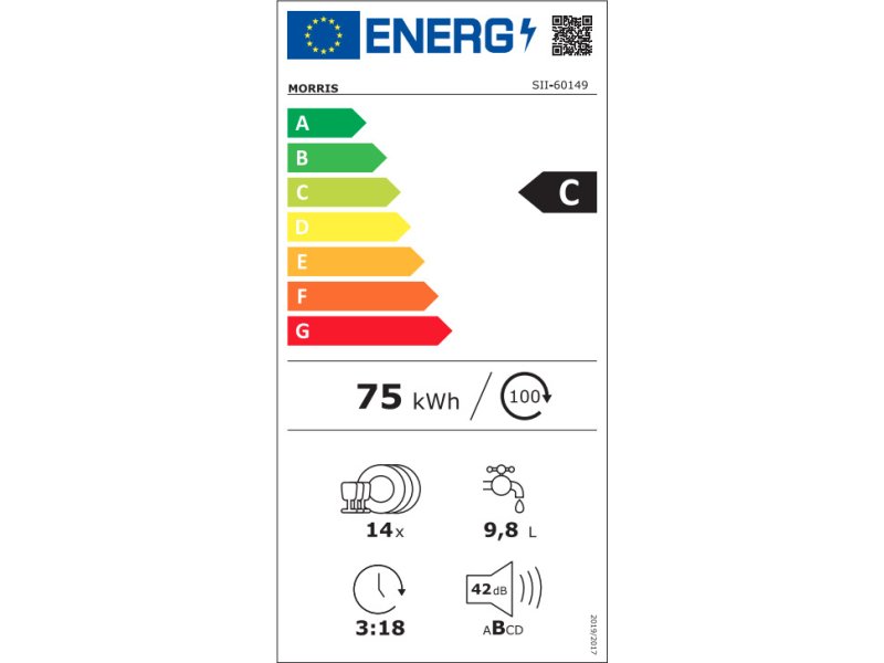 MORRIS SII-60149 Πλυντήριο Πιάτων Εντοιχιζόμενο Π59.8xΒ60xY81.5εκ. 0030700