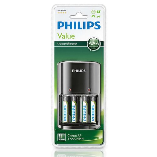 PHILIPS SCB1450NB Φορτιστής Μπαταριών AA & AΑΑ NiMH  με 4x AAA, Μαύρο 0031114