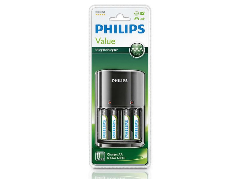 PHILIPS SCB1450NB Φορτιστής Μπαταριών AA & AΑΑ NiMH  με 4x AAA, Μαύρο 0031114