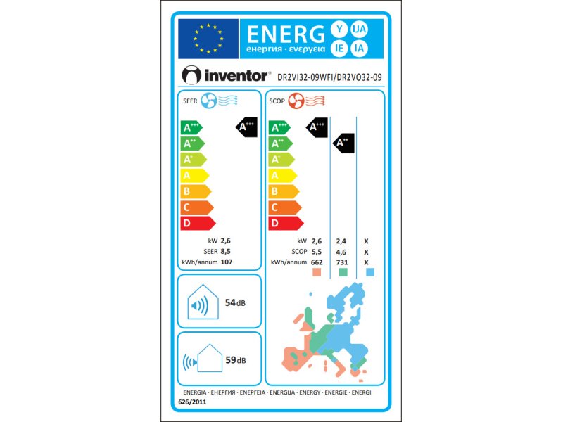 Inventor DR2VI32-09WFI/DR2VO32-09 Κλιματιστικό Inverter 9000 BTU A+++/A++ με Ιονιστή και WiFi Black 0031963