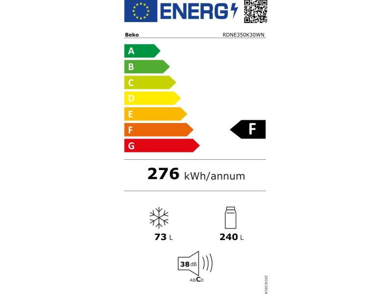 BEKO RDNE350K30WN Ψυγείο Δίπορτο 313lt NoFrost Υ172xΠ59.5xΒ65.5εκ. Λευκό 0032827