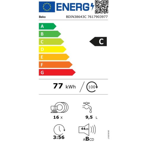 BEKO BDIN38643C Εντοιχιζόμενο Πλυντήριο Πιάτων για 16 Σερβίτσια Π59.8xY81.8εκ. Λευκό 0033218