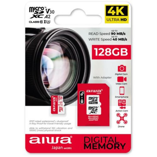 AIWA MSDV30-128GB microSDXC 128GB Class 10 U3 V30 A2 UHS-I με αντάπτορα 0033278