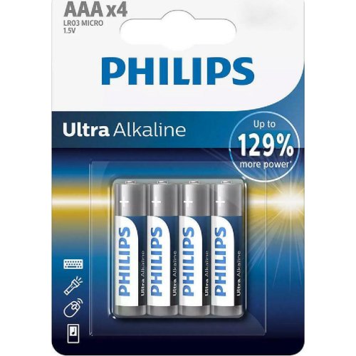 PHILIPS LR03E4B-10 Ultra αλκαλικές μπαταρίες AAA LR03 1.5V, 4τμχ 0033303