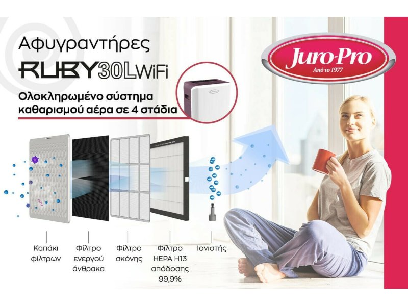 JURO PRO RUBY Αφυγραντήρας 30lt με Ιονιστή και Wi-Fi 0033538
