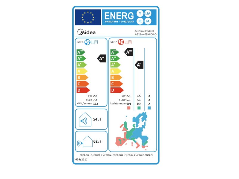 MIDEA Xtreme AG2Eco-09NXD0-I/AG2Eco-09N8D0-O Κλιματιστικό Inverter 9000 BTU A++/A+ με Ιονιστή και WiFi (9άρι) 0033717