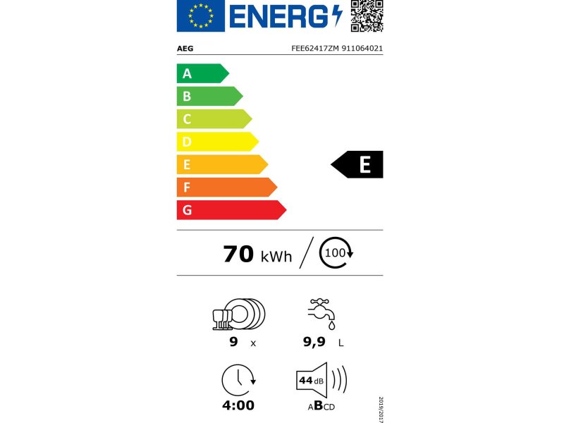 AEG FEE62417ZM Εντοιχιζόμενο Πλυντήριο Πιάτων για 9 Σερβίτσια Π44.6xY81.8εκ. Λευκό 0033969