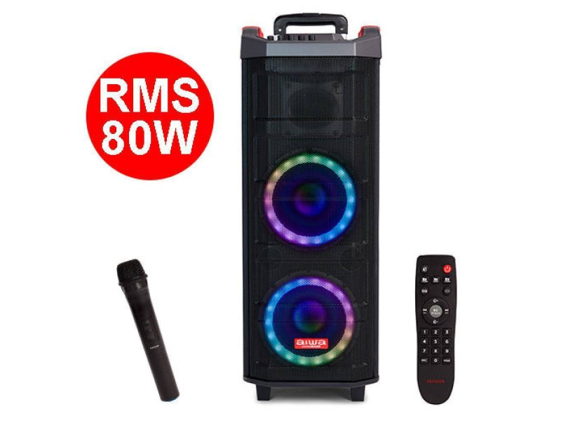 AIWA KBTUS-608 Σύστημα Karaoke με Ασύρματo Μικρόφωνo Trolley Party 80W σε Μαύρο Χρώμα 0034277