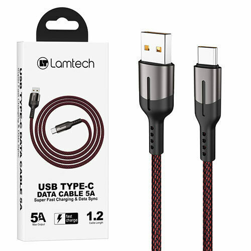 LAMTECH LAM111849 USB TYPE-C DATA CABLE 5A 1.2M BLACK 0034342