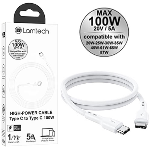 LAMTECH LAM023657 CABLE TYPE C TO TYPE C  100W FAST CHARGE 1M 0034343