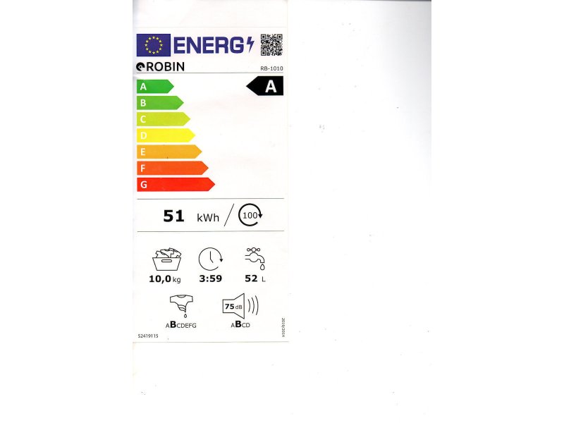 ROBIN RB-1010 Πλυντήριο Ρούχων 10kg 1400rpm 0034419
