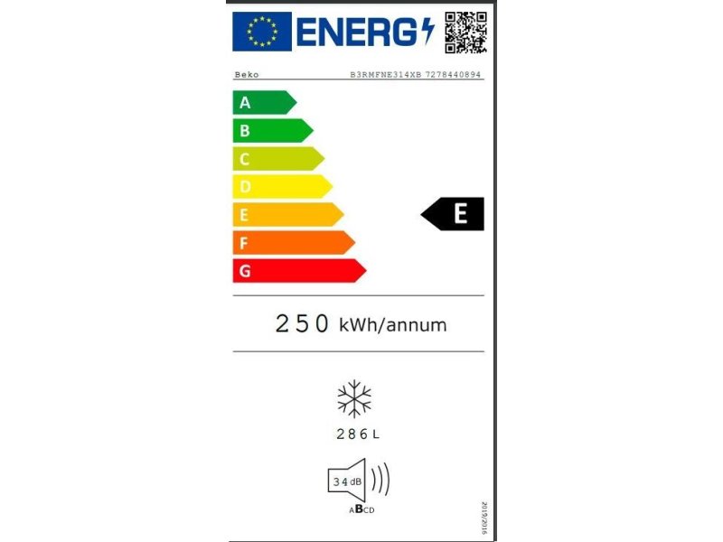 BEKO B3RMFNE314XB Όρθιος Καταψύκτης 286lt ( Υ x Π x Β: 185 x 59.5 x 65cm) Inox 0034698