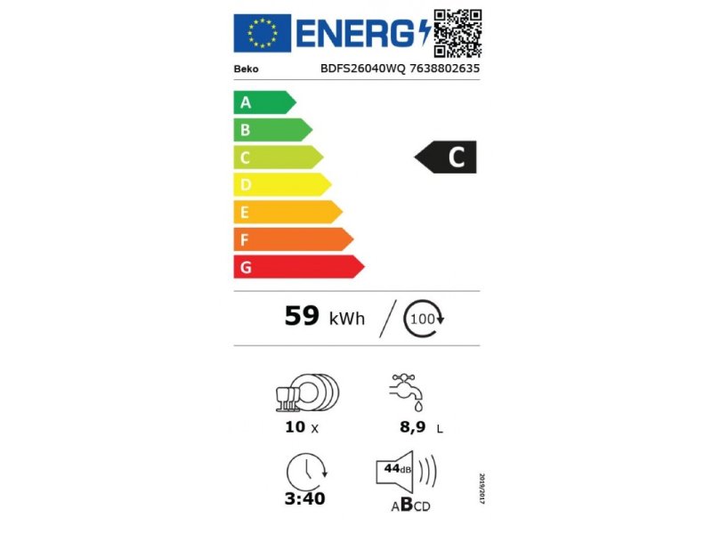 BEKO BDFS 26040 WQ Ελεύθερο Πλυντήριο Πιάτων για 10 Σερβίτσια Π45xY85εκ. Λευκό 0035028