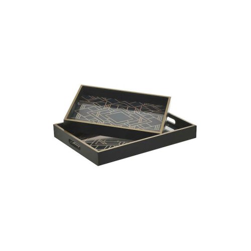 INART 3-70-151-0411 Ορθογώνιος Δίσκος Σερβιρίσματος από Ξύλο με Λαβή σε Μαύρο Χρώμα 2τμχ 0035119