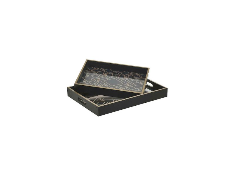 INART 3-70-151-0411 Ορθογώνιος Δίσκος Σερβιρίσματος από Ξύλο με Λαβή σε Μαύρο Χρώμα 2τμχ 0035119