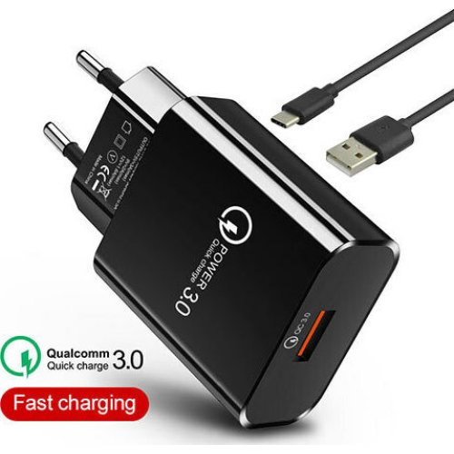 LAMTECH LAM021981 Φορτιστής με Θύρα USB-A και Καλώδιο USB-C 18W Quick Charge 3.0 Μαύρος 0035397