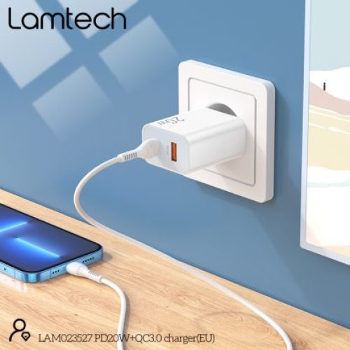 LAMTECH LAM023527 Φορτιστής Χωρίς Καλώδιο με Θύρα USB-A και Θύρα USB-C 20W Quick Charge 3.0 / Power Delivery Λευκός 0035980