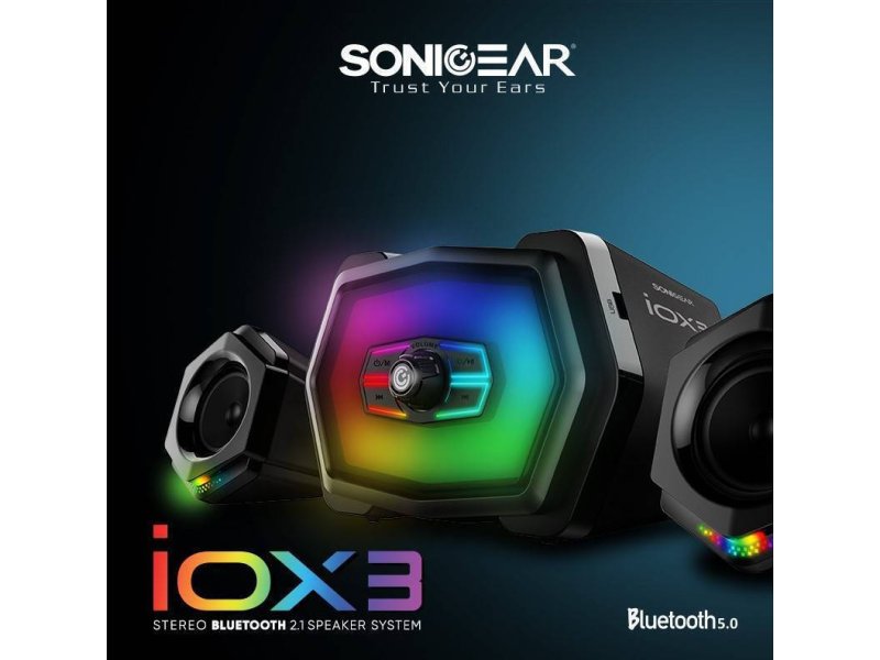 SONIC GEAR IOX 3 Ηχεία Υπολογιστή 2.1 με RGB Φωτισμό και Bluetooth Ισχύος 12W σε Μαύρο Χρώμα 0036012
