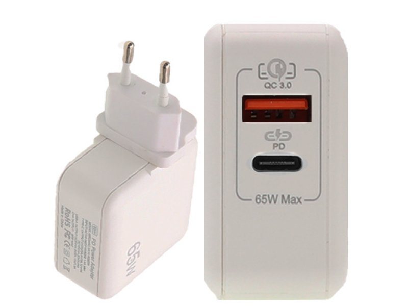 LAMTECH  (LAM023558)  Φορτιστής Χωρίς Καλώδιο με Θύρα USB-A και Θύρα USB-C 65W Power Delivery / Quick Charge 3.0 Λευκός 0036621