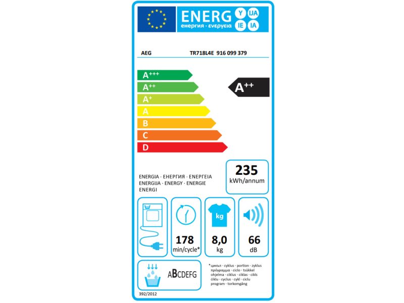 AEG TR718L4E Στεγνωτήριο 8kg A++ με Αντλία Θερμότητας 0037185