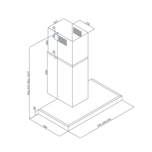 DAVOLINE Square IX Απορροφητήρας Καμινάδα 90cm Inox 0037192