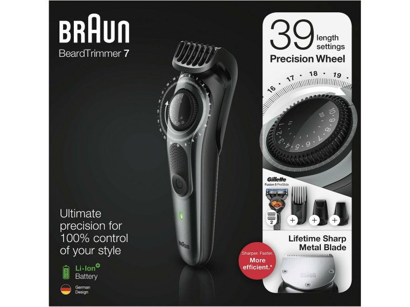 BRAUN BT7240 Beard Trimmer 7 Σετ Επαναφορτιζόμενης Κουρευτικής Μηχανής Black/Grey 0037584