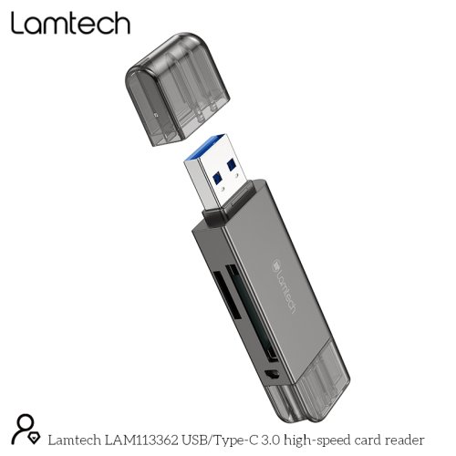LAMTECH LAM113362 usb/type-c  3.0  card reader υψηλής ταχύτητας /μεταλλικό Γκρί 0037738