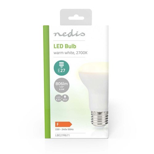 NEDIS LBE27R671 Λάμπα LED, Ε27, R63, 8.5W, θερμό λευκό φως και 806 lumen. 0037777