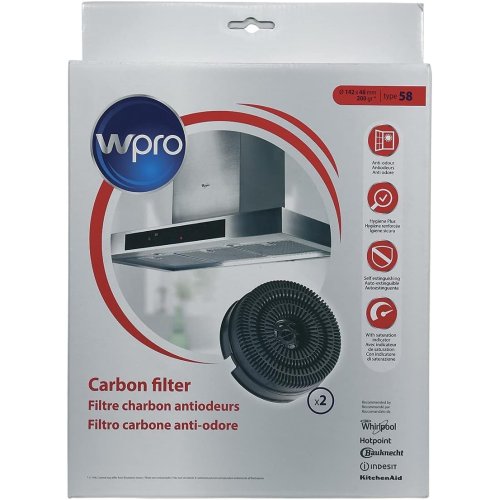 WPRO AKB000/1 Φίλτρο Άνθρακα κατά των Οσμών (C00384666) Type 58 - 2 pcs. (? 142 x 48 mm - 200 g) 0041902