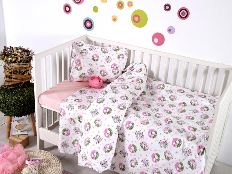 SB HOME Σετ Σεντόνια Κούνιας Εμπριμέ Baby Elvin Pink 120χ160εκ. 0024387