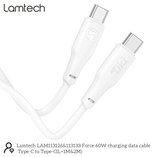 LAMTECH LAM113126 CHARGE AND DATA CABLE TYPE-C TO TYPE-C 60W 1M WHITE 0038432
