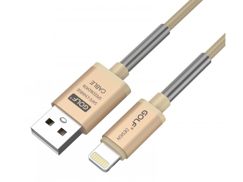 GOLF GC-40I-GD Καλώδιο USB 2.0 σε 8-pin, Fast Charging Sync, Braided, 1m, Gold 0014973
