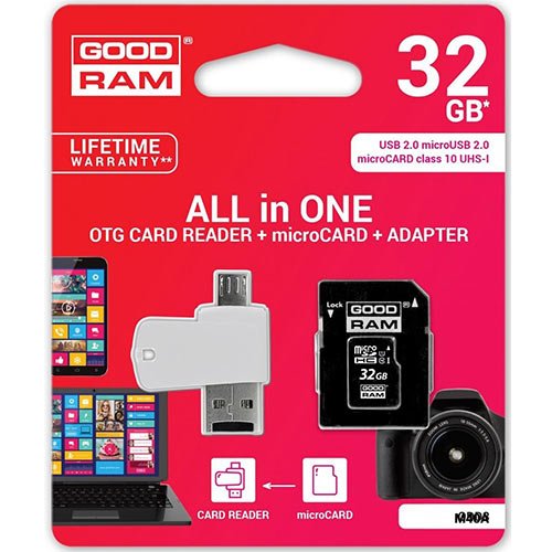 GOODRAM GRAM913420 4 in 1 Κάρτα MicroSD 32GB + Card Reader + OTG + Αντάπτορας CL10 0012355