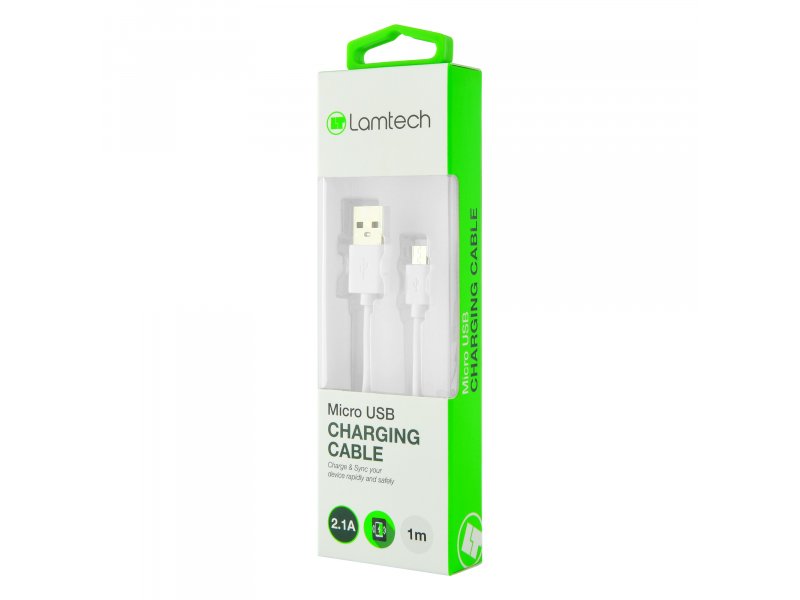 LAMTECH LAM440986 DATACABLE MICRO USB 1m για Android, Smartphones & Tables White 0014612